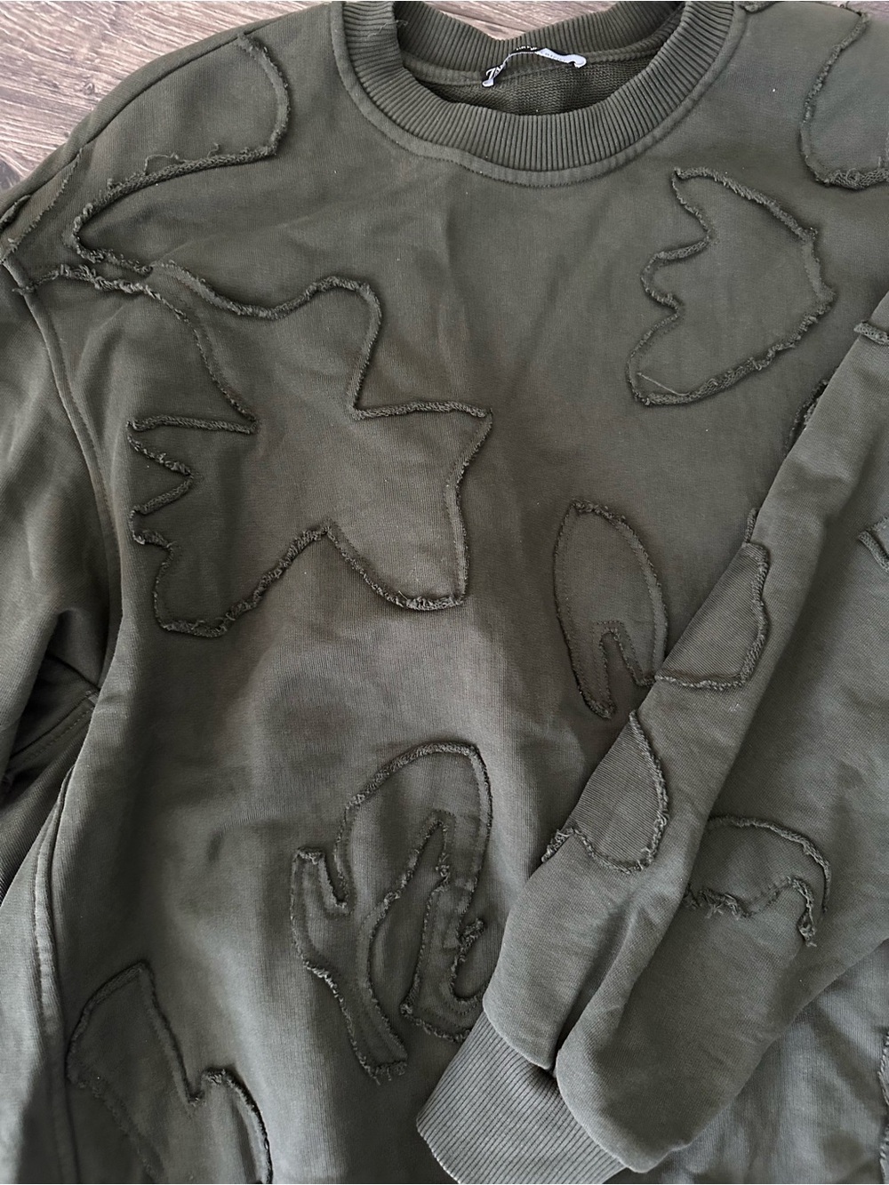 Zara Olive Green Appliqué Crewneck Sweatshirt - Picture 2 of 3